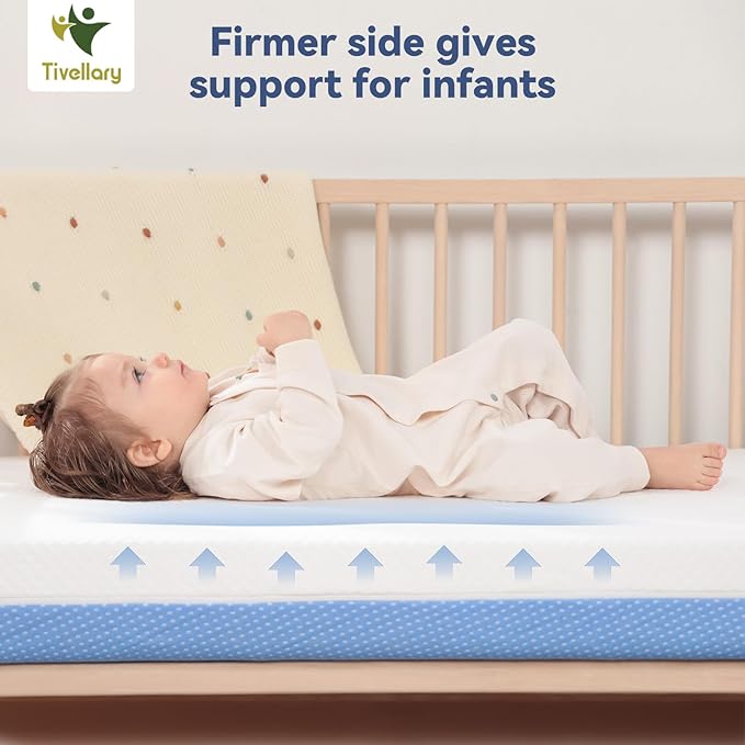 Dual-Sided Crib Mattress – Gel Memory Foam Infant & Toddler Mattress, Breathable Hypoallergenic Removable Cover, Fits Standard Cribs 52"x27.5"x5''