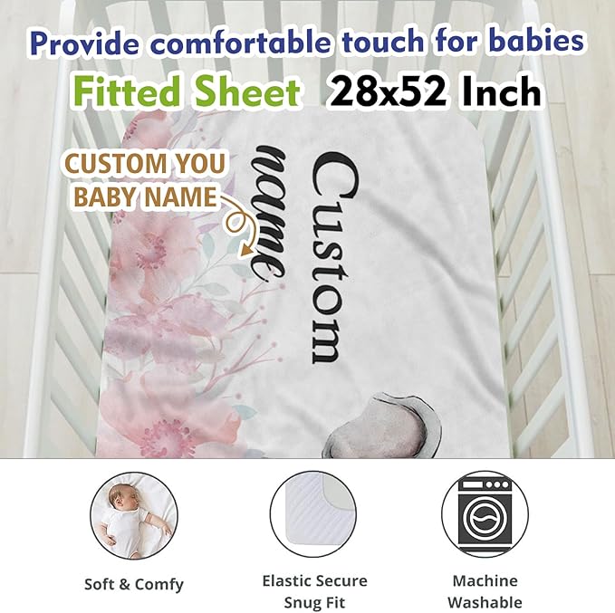Custom Name Crib Bedding Set with Name, 2 Piece Animal Series Baby Set with Blanket and Crib Sheet, Cozy and Soft Infant Nursery Bedding, Gifts for Toddler