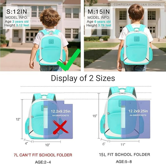 CAMTOP Toddler Backpack for Boys Girls 2-4, Kids Backpacks for Kindergarten Preschool, 12" H Small Bookbag for Daycare Travel (Blue, 12''- Not fit A4 folder)