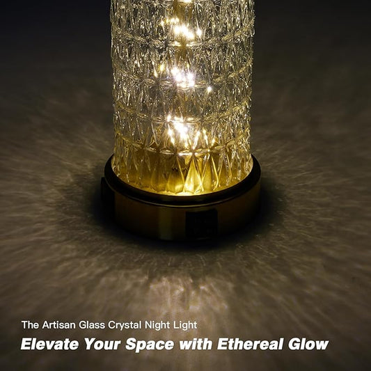 luxeflow 28" Gold Glass Table Lamps Set of 2, Gold Modern Bedside Lamp with LED Night Light, USB A+C, Glass Lamps for Living Room, Bedroom, Nightstand, Office, End Table (2 Bulbs Included)