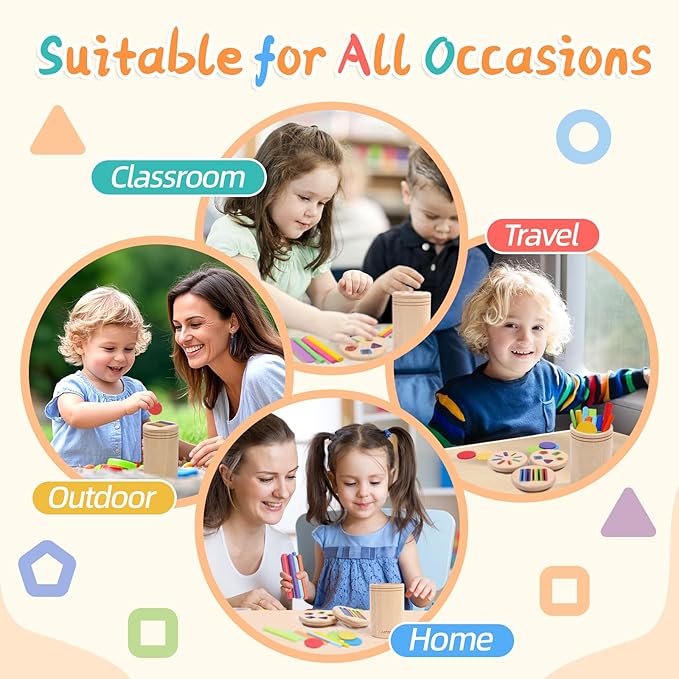 4 in 1 Montessori Toys for 2 3 4 Year Old, Wooden Color Sorting Toys for Toddlers 1-3, Preschool Learning Activities Fine Motor Matching Games, Stocking Stuffers for 18 Month Old Kids