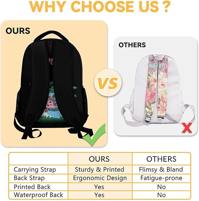 Mercuryelf Axolotl Boys Girls Backpack with Lunch Box Set, 3 in 1 School Travel Backpacks Matching Combo, Black Cute Bookbag and Pencil Case Bundle