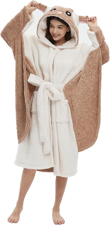 CuteOn Bathrobe for Women Soft Fleece Hooded Plush Loungewear