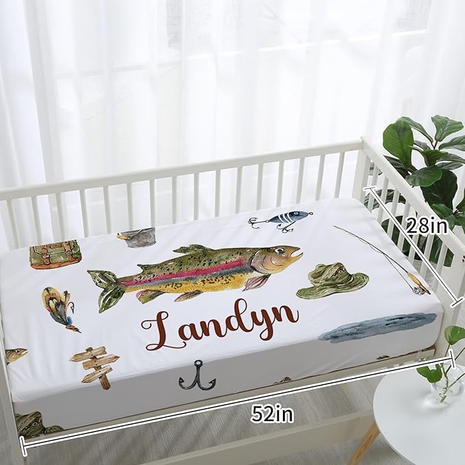 Custom Baby Crib Bedding Set, Personalized Name Fishing Theme Design Crib Set 3 Pcs, Soft Double Layer Blanket, Crib Sheet & Room Rug, Ideal Nursery Decor Gift for Baby Girls Boys