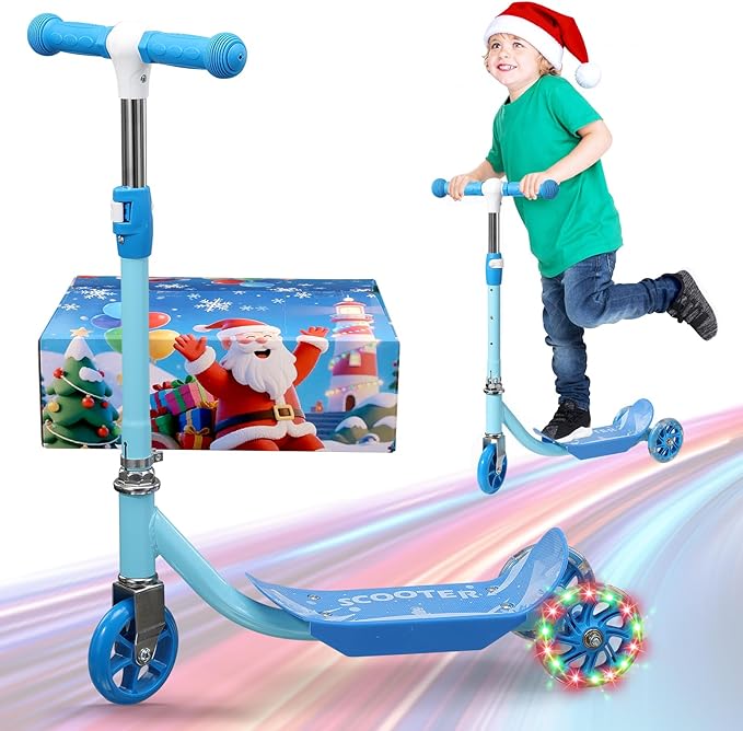 Toddler Scooter, Scooters for Kids Age 3-5, Boy Girl Gift 3-Wheel Kick Scooter with LED Light Up Wheels, Adjustable T-Bar Handle, Cute Deck, Safe Smooth Riding Outdoor, Max 100 lbs, Xmas Box Wrapped