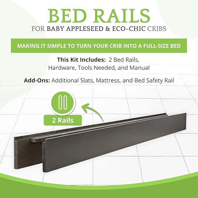 Full-Size Conversion Kit Bed Rails for Baby Appleseed and Eco-Chic Convertible Cribs - Solid Wood Rail - Toddler & Adult Bed Rail for Full-Size Beds - Nursery & Baby Furniture (Slate, Option 1)