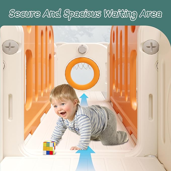 8 in 1 Toddler Slide,Kids Climber Slide with Storage Space and Non-Slip Steps,Indoor Outdoor Playset with Basketball Hoopa and Telescope,Slide for Toddlers Age 1-8 (White+Orange)