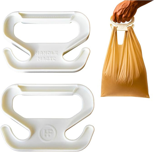 Handle Magic - Set of 2 Bag Carriers | Ergonomic Grip and Bag Holder | 33 lbs Capacity | Lightweight & Comfortable for Shopping & Travel (White) - Made in USA