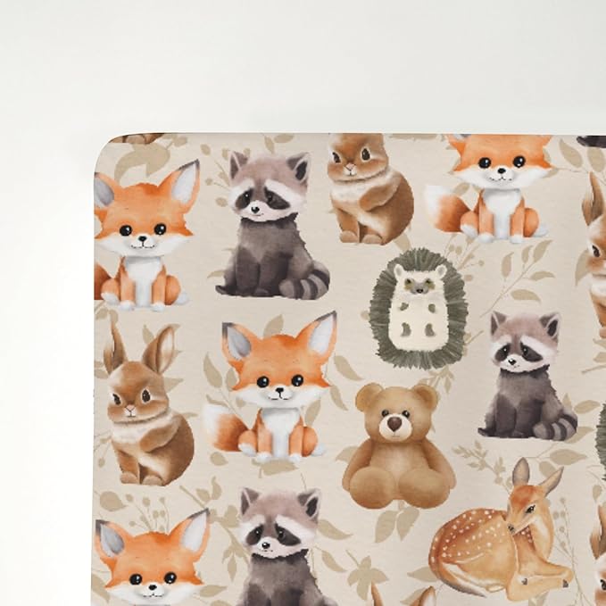 Vintage Animals Boho Floral Baby Crib Sheets for Boy Girl 28"x52" Bear Raccoon Deer Rabbit Hedgehog Leaves Soft Snug Fitted Crib Mattress Cover Baby Sheet for Standard Crib & Toddler Bed Mattress