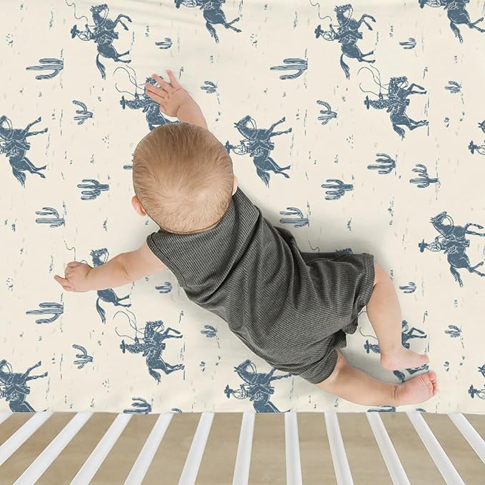 Vintage Cowboys Baby Crib Sheets for Boy Girl 52"x28" Retro Western Cowboy Horse Cactus Soft Stretchy Fitted Crib Mattress Cover Wild Desert Baby Sheet for Standard Crib and Toddler Bed Mattress