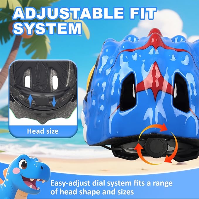 Toddler Kids Bike Helmet,3D Dinosaur Helmets for Boys Girls Infant/Baby to Children 1/2/3/4/5/6/7/8 Years Old Lightweight Adjustable Multi-Sports Bicycle Scooter Skateboard Skating Cycling