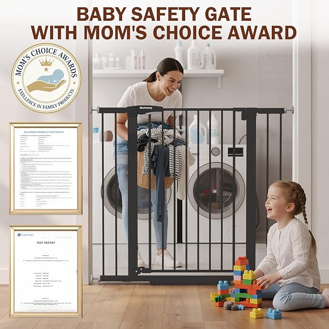 Mumeasy 36" Extra Tall Baby Gate for Stairs and Doorways, 26-40" Auto Close Dog Gate Indoor, Easy Install Pressure Mounted Pet Gate, Safety Baby Gates with Door for Child and Pets