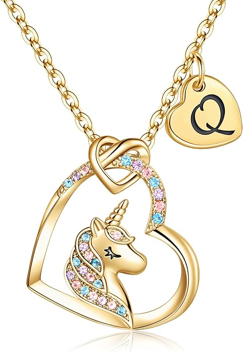 Hidepoo Stocking Stuffers for Teen Girls Kids - Colorful CZ Heart Pendant Initial Unicorn Necklaces for Girl Jewelry Birthday Gift Christmas Gifts for Grandkids Girls Kid
