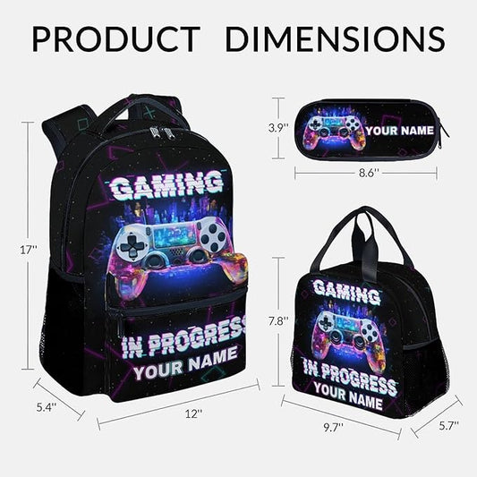 COZYAURA Personalized Backpacks for Boys - 3Pcs Video Gaming Bookbag for Kids - Gamer School Bag for Boys - Kids Backpacks with Lunch Box Pencil Case Set