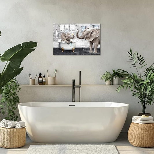 Artsbay Elephant Bathroom Wall Art Animal In Bathtub Pictures Funny Bathroom Canvas Prints Artwork For Kids Nursery Washroom 16x24inches
