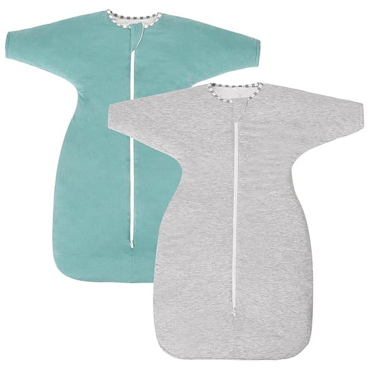 PuppyPaws Baby Sleep Sack 1.5 TOG 2-Pack Set, Transitional Swaddle with Arms Up Length Sleeves and Mitten Cuffs, Sleep Sack 9-15 Months, 95% Viscose from Bamboo, 5% Spandex