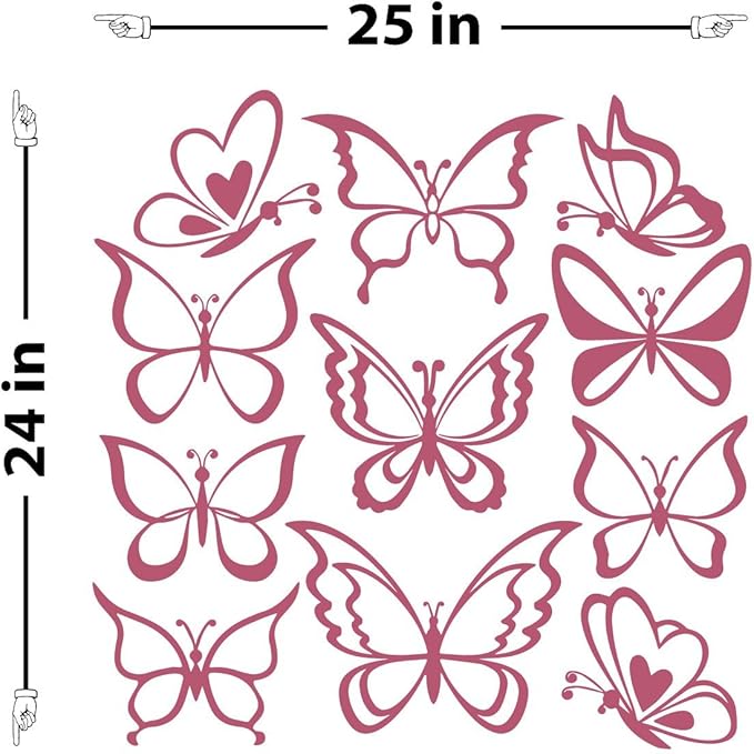 The Decal Guru Butterfly Wall Art Vinyl Stickers DIY Nursery or Girls Room Decor Peel and Stick Butterflies Decals (Lipstick, 24x25 inches)