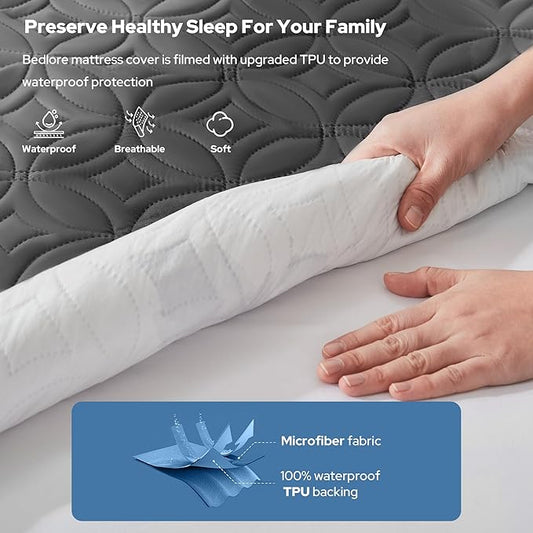 2 Pack Waterproof Mattress Protector, King Size Mattress Pad with Deep Pocket 6"-18" Depth, Soft Noiseless Dirt-Proof Bed Mattress Cover Washable for Home, Bedroom, Hotel (Gray)