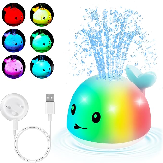 Gigilli Baby Boy Whale Bath Toy - Easy Charging Bath Toys for Kids Ages 1-3 Light Up Bath Fountain Toy 6-12-18 Months Toddler Bath Toy Sprinkler Baby Christmas Stocking Stuffers Birthday Gifts