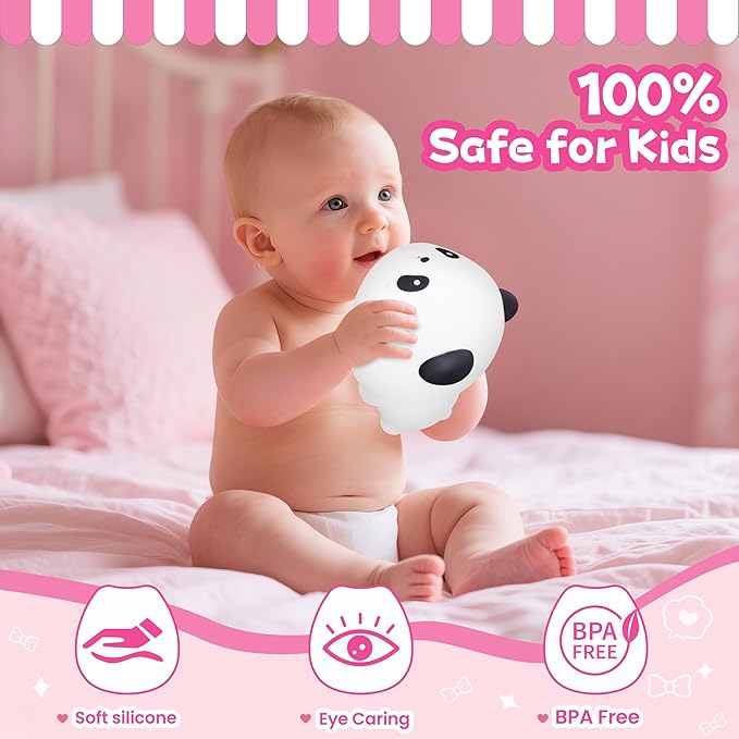 loatme Night Light for Kids, Rechargeable Dimmable Silicone LED Nightlight with 7 Colors, Baby Nursery Night Lamp, Touch Squishy Lamp, Cute Gifts for Girls, Boys, Toddler Room Decor, Lying Panda