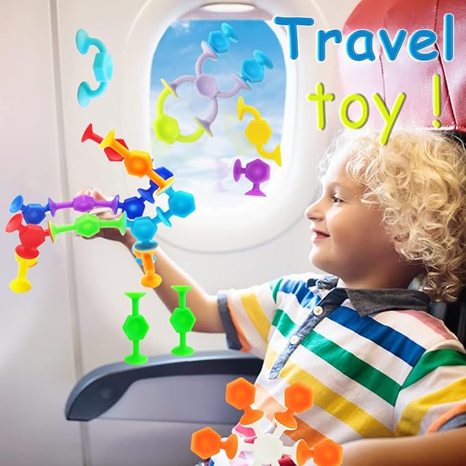Suction Cup Bath Toys, 48pcs Travel Family Game for Kids Toddlers 3-8, Preschool Learning Sensory Classroom Toys, Stocking Stuffers Bathtub Window Toy for Autism/ADD/ADHD