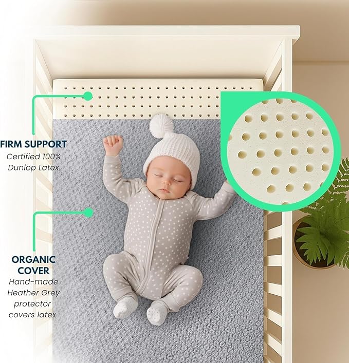 ORGANIC TEXTILES Organic Baby Mattress Topper with Heather Grey Cover - GOLS/GOTS Certified - Breathable, Hypoallergenic, 2" Mini Sleeper (31"x18")