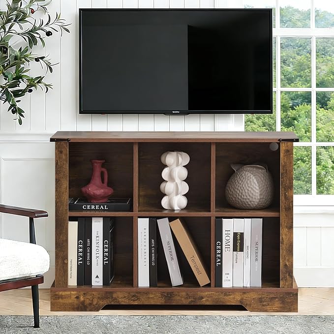 Puntogen 6 Cube Storage Organizer, Wood Cube Bookshelf with LED Lights, Horizontal Storage Cubes, Kids Bookshelf, Display Cabinet Cubby Shelf for Living Room Home Office Bedroom, Brown