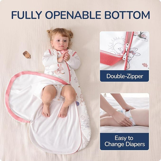 1.0 Tog 2.5 Tog Baby Sleep Sack, 100% Cotton Baby Sleeping Bag 3-24M, 2-Way Zipper Baby Wearable Blanket