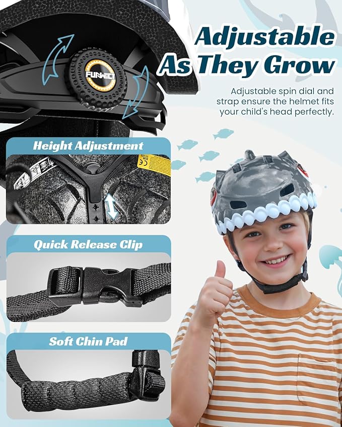 Bike Helmet for Kids 3-5-8 Toddler Bike Helmet Animal 3D Cartoon Boys Girls Safety Adjustable Kids Helmet and Pads Set for Cycling Scooter Skateboard