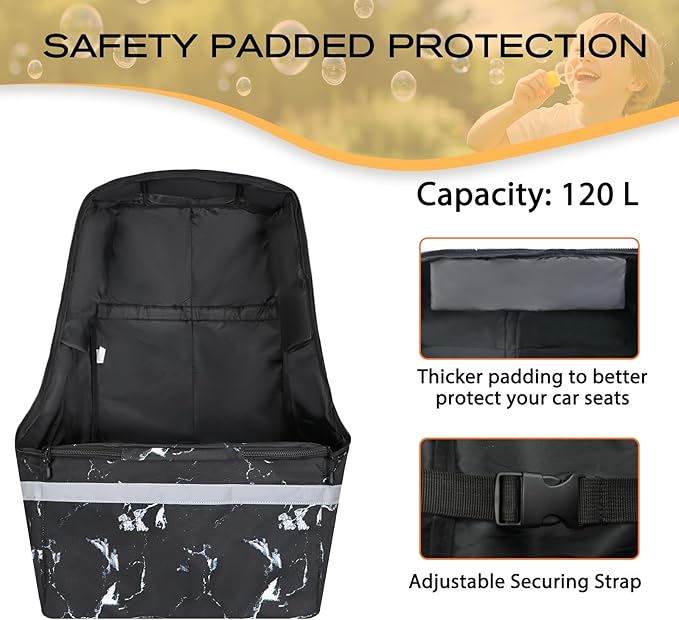LARIPOP Car Seat Travel Bag for Airplane,Infant Seat Travel Bag with Shoulder Strap,Padded Car Seats Backpack with Reflective Stripes,Large Carseat Carrier Bag Travel Car Seat Cover, Black marble