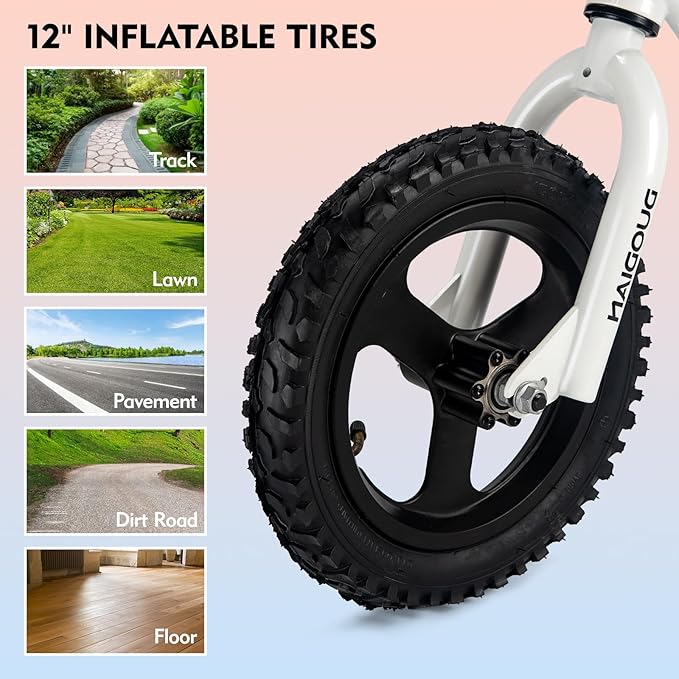 Electric Balance Bike for Kids Ages 3–6, 12-Inch Tires, 180W Peak Motor, 24V/2.6Ah, Adjustable Seat, Large Disc Brake,Up to 7 Miles, Electric Bike for Kids Boys & Girls