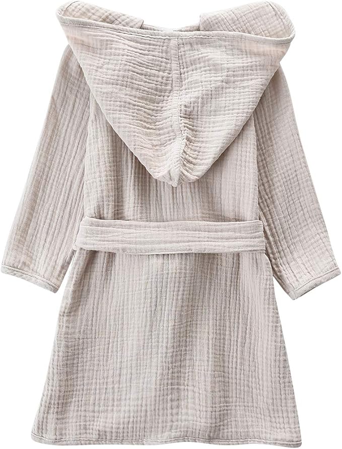 Organic Cotton Toddler Bathrobe, Soft and Breathable Baby Robe for Kid, Boy& Girl Hooded Robe Muslin