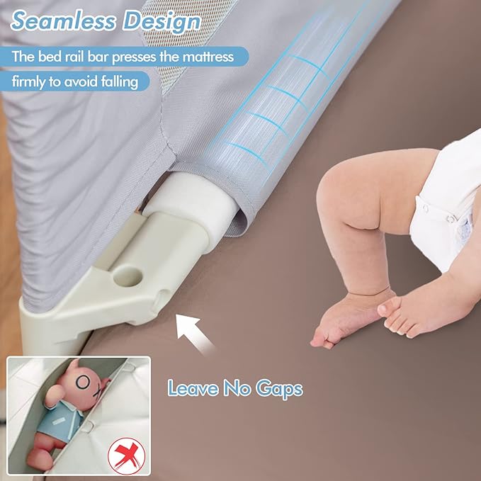 BABY JOY Bed Rail for Toddlers, 77’’ Extra Long, Height Adjustable & Folding Baby Bed Rail Guard w/Breathable Mesh & Double Safety Child Lock for Kids Twin Double Full Size Queen King Mattress (Gray)