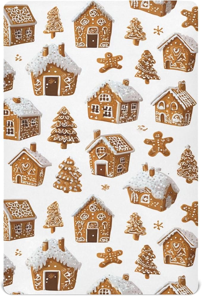 Christmas Gingerbread House Crib Sheets Soft Breathable Fitted Baby Crib Sheets Mattress Cover for Girls Boys, 52" x 28" x 9"