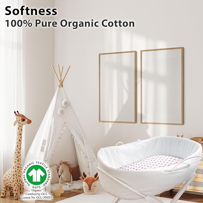 Bassinet Sheets Girl– 4-Pack Soft Fitted Bassinet Sheets, Organic Cotton, Breathable & Cozy, Fits 32x16x4 Inch Rectangle, Oval & Hourglass Mattresses (Lavender-Pink)