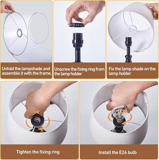 EJIAXIN Lamps for Bedroom Set of 2,Touch Bedside Table Lamp with USB C+A Ports,Dimmable Nightstand Lamps with Round Fabric Linen Lampshade for Living Room Reading Bed Side End Table,Bulbs Included