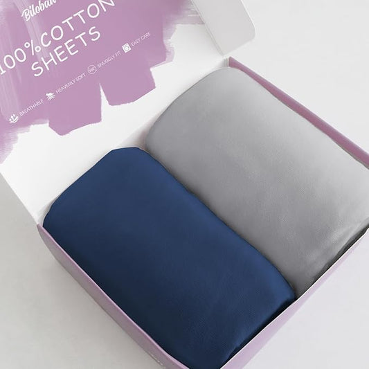 Bassinet Sheets Fit for Dream On Me Traveler/Skylar/Waves Bassinet Bedside, 100% Cotton, 2 Pack, Ultra Soft Bassinet Sheet, Gray and Navy Blue