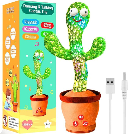 Rechargeable Dancing Talking Cactus Toy Mimics Back, Singing Mimicking Cactus Baby Toy That Talks Back, Educational Baby Toys 18 months+ w/ English Songs, Learning Toys for Baby Girl Boy Gifts