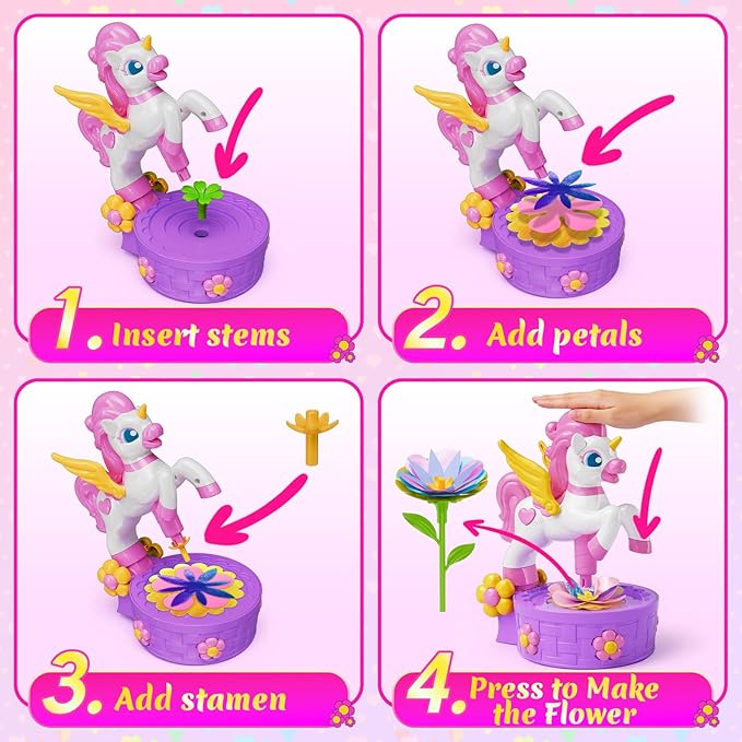 Craft Kits, Press-to-Create Flower Maker, Unicorn Toys for Girl Age 3-12, Fabric Flower Bouquets Toy, Kids DIY Arts and Crafts, Unique Christmas Birthday Gifts for 3 4 5 6 7 8 9 10 11 12 Year Old Girl