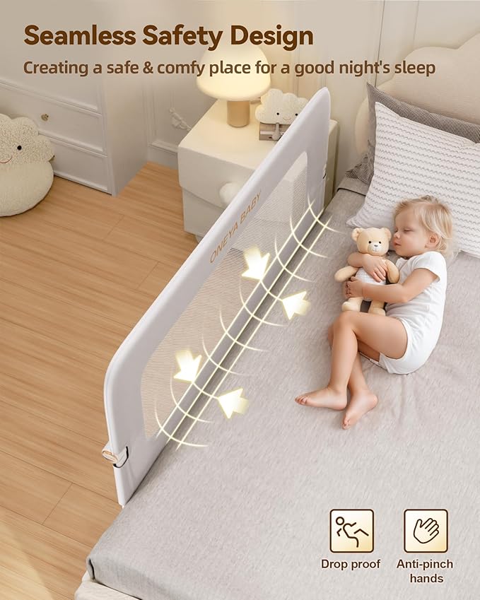 Baby Bed Rail Guard, 32in Thickened Toddler Bed Rail for Toddlers, Extral Tall Swing Down Child Safety Side Railing Guards with Reinforced Anchor for Twin, Full, Queen, King Bunk Size Bed, Grey, 27”H