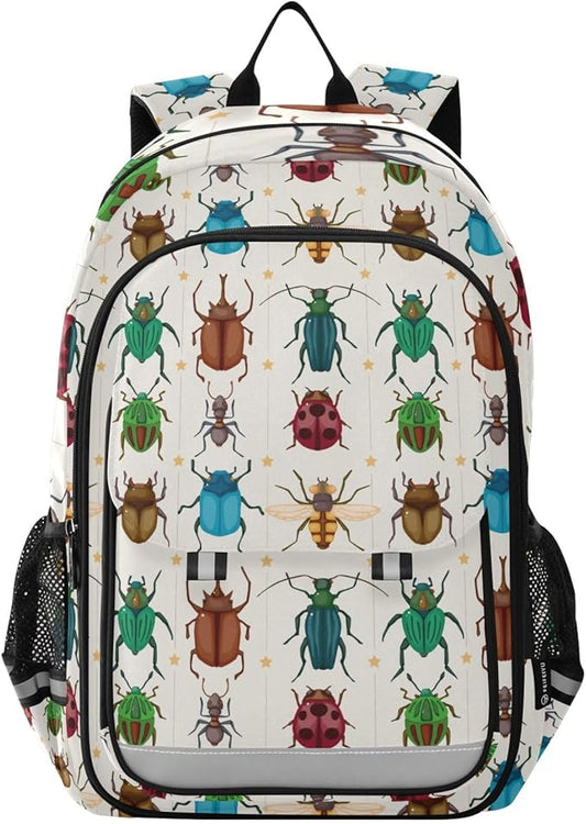 Jucciaco Cartoon Insect Bug School Backpack Laptop Travel Daypack for Kids Girls Boys, Personalized Computer Notebooks Bookbag with Adjustable Padded Straps