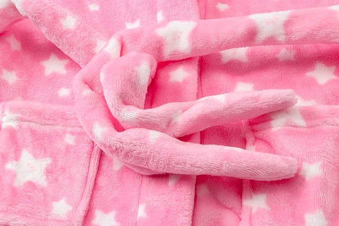 Girls Fleece Hooded Robes, Kids Soft Premium Fuzzy Bathrobe for Gifts, 2-12 Years
