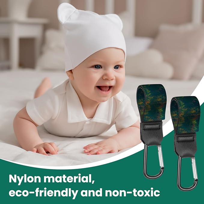 Stroller Straps, Mommy Hooks Diaper Bags, Universal Shopping cart, Wallet, Backpack - 2 Packs (Forest)