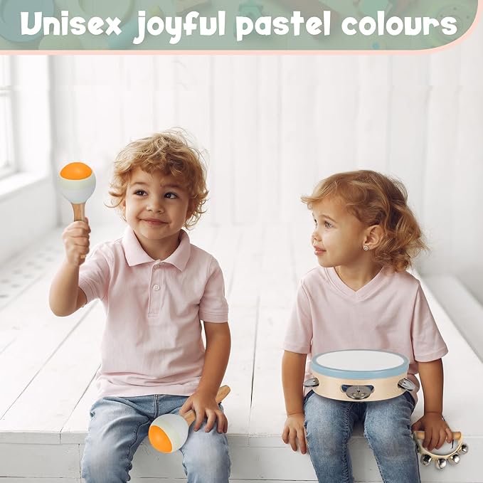 Stoie's Wooden Toddler Musical Instruments with Xylophone, Maracas, Triangle, Tamburine for Babies and Kids, Eco Friendly Montessori Educational Toy