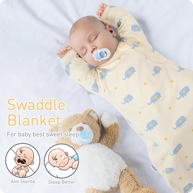 Premium Soft Cotton Transitional Swaddle Sack with Arms Up & Sleeves 3-6 Months, Mitten Cuffs, 2-Way Zipper, Sleeping Sacks for Newborns - Calms Startle Reflex, Boys & Girls Sleep Bag