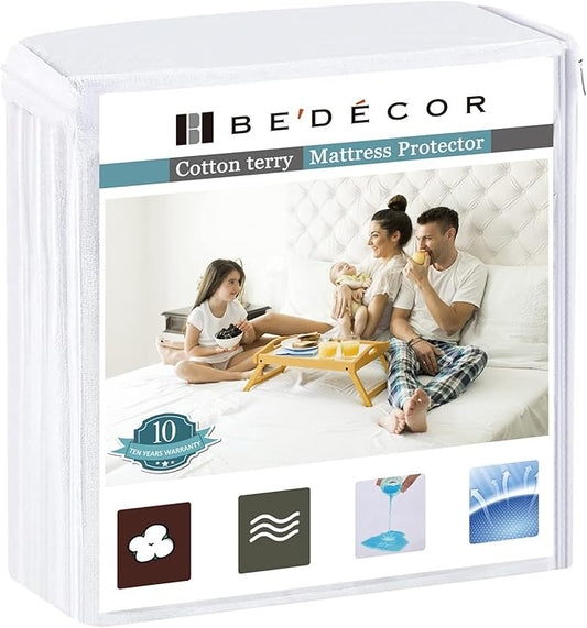 Bedecor Twin XL Split King Waterproof Mattress Protector, Protects Against Liquids, Spills, Accidents, for College Dorm, Hospital Beds, Fits 9-18 Inch Depth