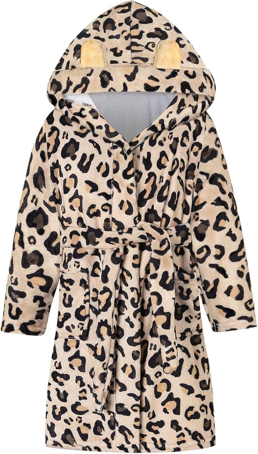 Umeyda Girls Fleece Hooded Robes, Warm Printed Bath Robe for Kids Soft Fuzzy Bathrobe for Gifts
