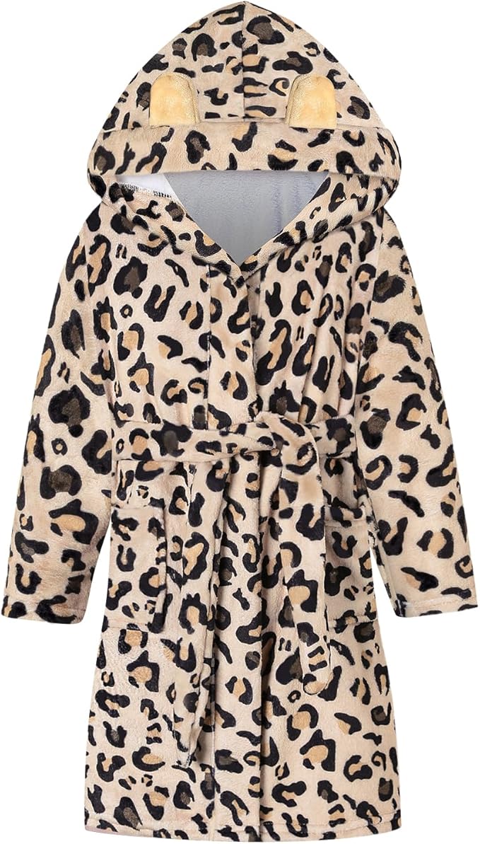Umeyda Girls Fleece Hooded Robes, Warm Printed Bath Robe for Kids Soft Fuzzy Bathrobe for Gifts