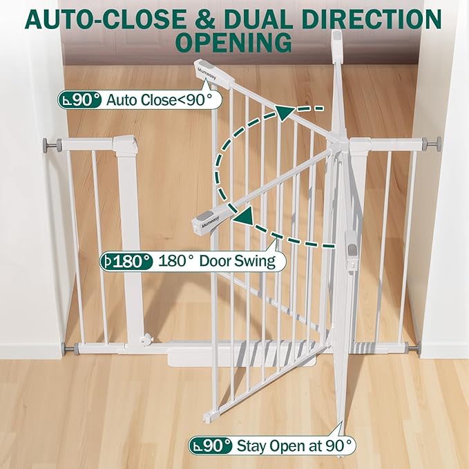 Baby Gate for Stairs, 26-40" Auto Close Dog Gate for Doorways, Pressure Mounted Child Gate with Walk Thru Door, Easy Install Safety Gate for Children and Pets, White