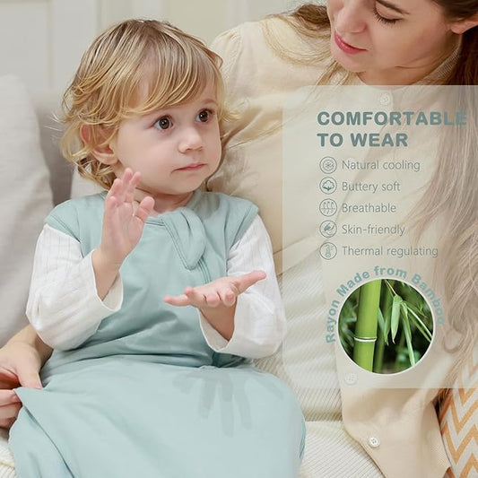 Mosebears Unisex Baby Sleep Sack 1.0 TOG, Supersoft Rayon Made from Bamboo Wearable Blanket with 2-Way Zipper (Sage&Green,18-36 Months)